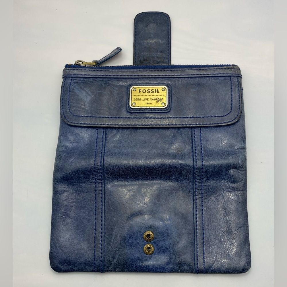 Fossil Blue Leather Wallet Long Live Vintage Clutch Organizer ID Card Holder - Picture 4 of 10